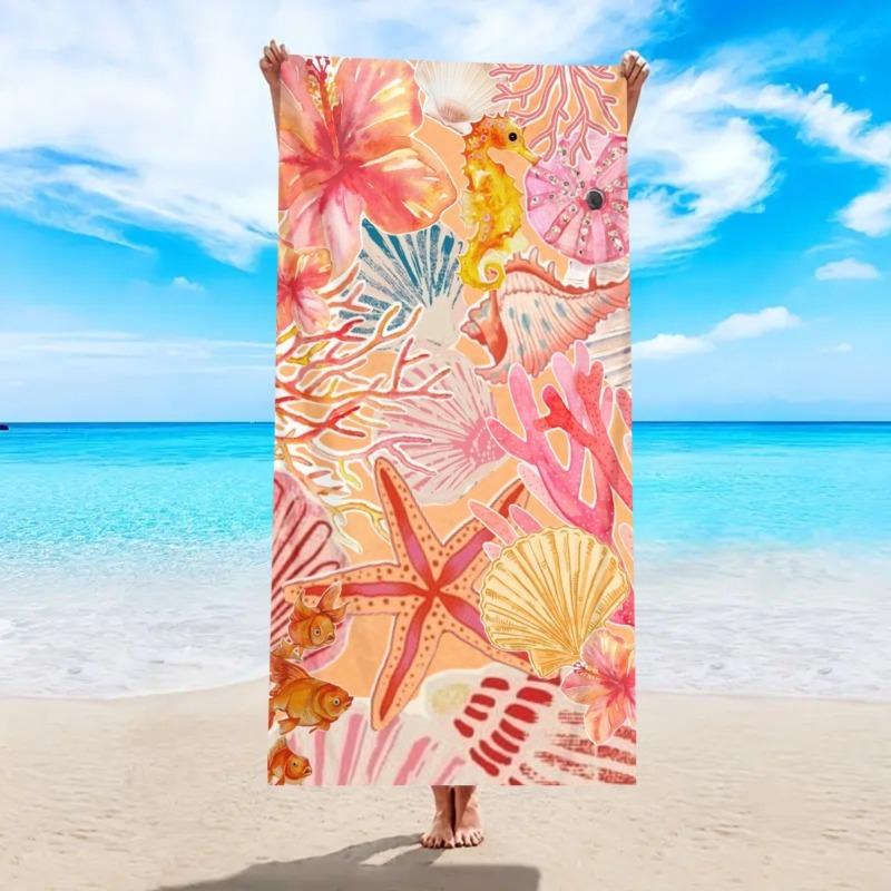 Watercolor Ocean Sea Creatures Beach Towel Blue Turtle Octopus Jellyfish Starfish Print Soft Absorbent Quick Dry Towel for Beach