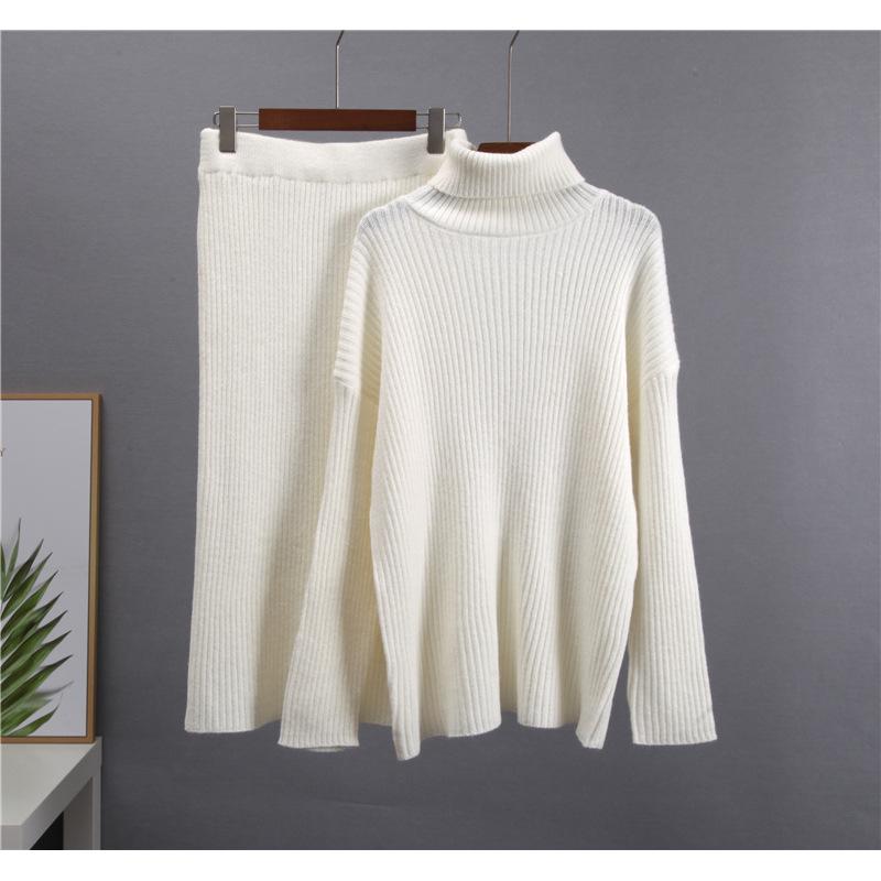 

Комплект свитера с высоким воротом, женский свободный теплый свитер, комплект из 2 предметов One Size белый