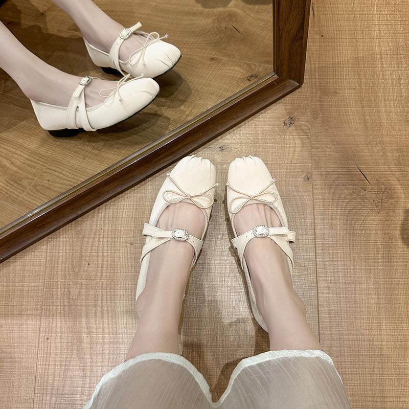 2025 New French Elegant Round Head Flat Mary Jane Shoes Summer Sweet Bow Word with Shallow Mouth Single Shoes