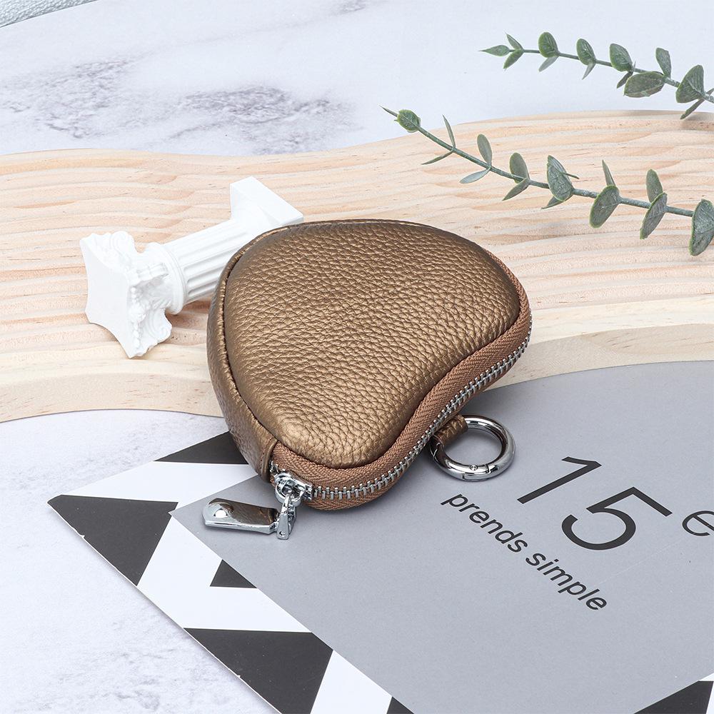 Mini Genuine Leather Coin Purse for Ladies - Top Layer Cowhide Storage Pouch with Zipper and Pendant