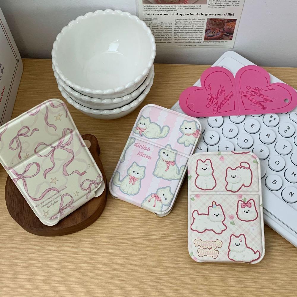 

Tulip Flower Bowknot Cute Desktop Stand Mirror PU Leather Vanity Mirror Home Decor Cat