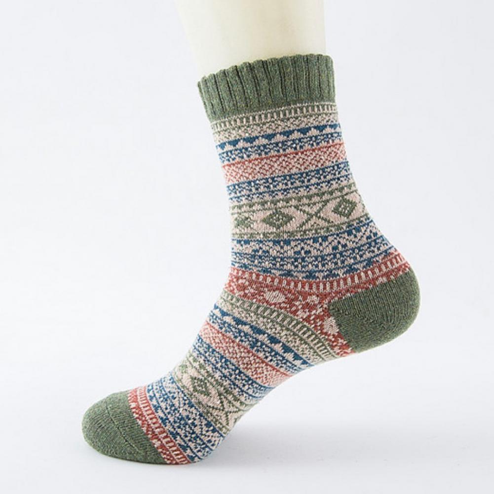 Vintage Style Mid-calf Socks Ethnic Style Printed Women's Winter Socks 5 Pairs of Thick Knitted Warm Anti-slip for Indoor