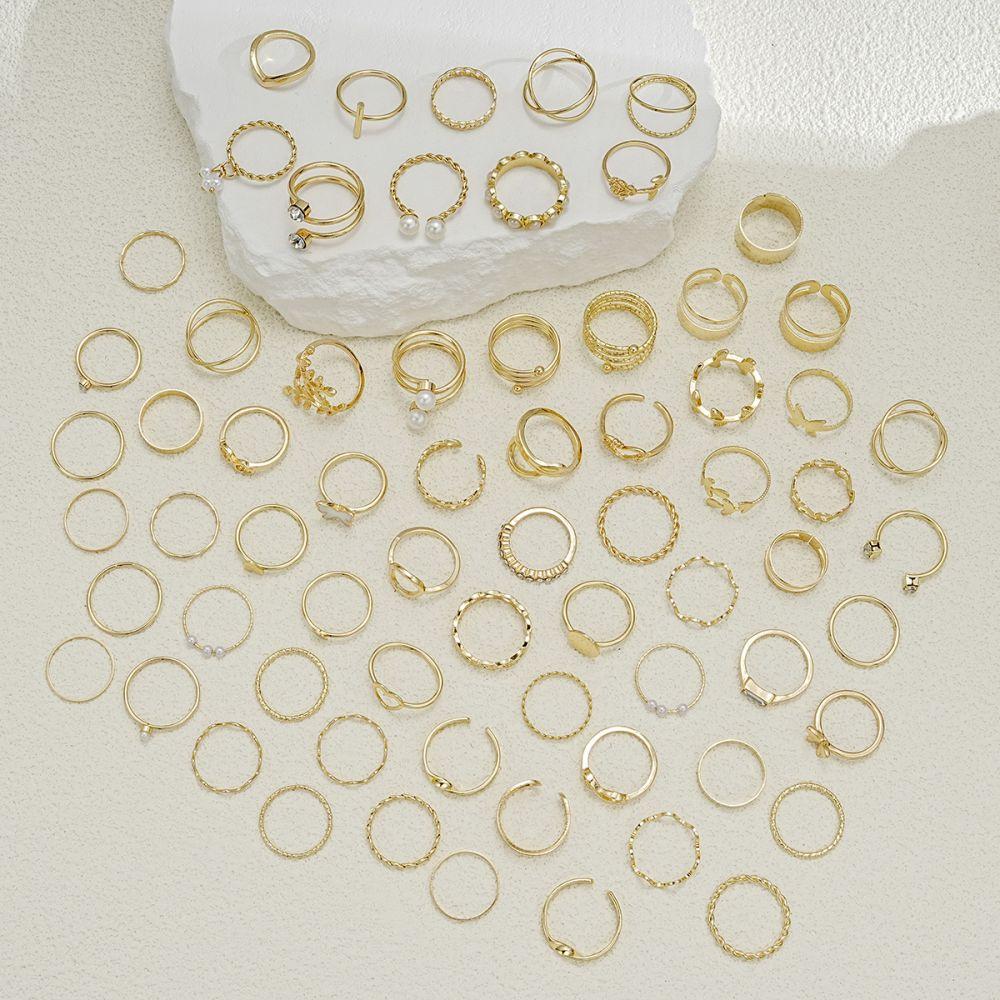 68ks/set Drip Butterfly Heart Ring Set Zirkonové zlaté prsteny pro ženy Šperky Příslušenství
