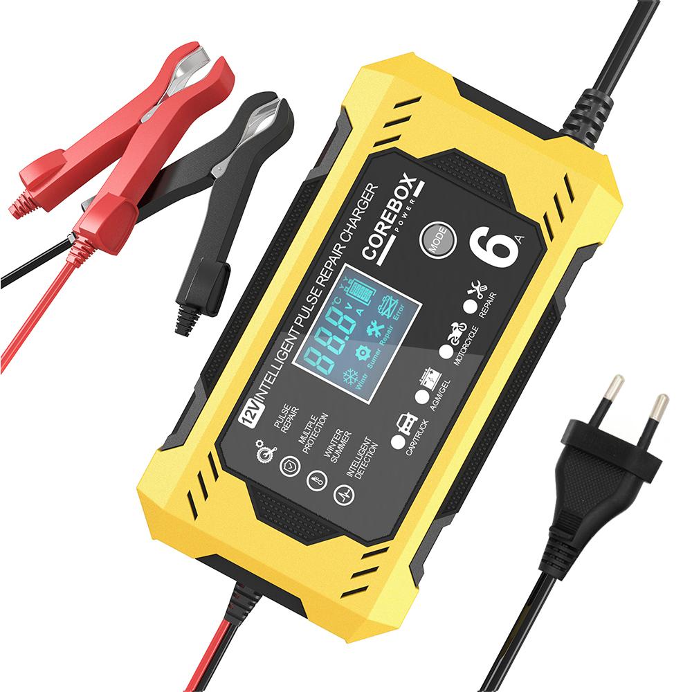 

6A 12V Автомобильное зарядное устройство для аккумуляторов Устройства для зарядки аккумуляторов автомобилей и мотоциклов Интеллектуальное обслуживание свинцово-кислотных аккумуляторов жёлтый