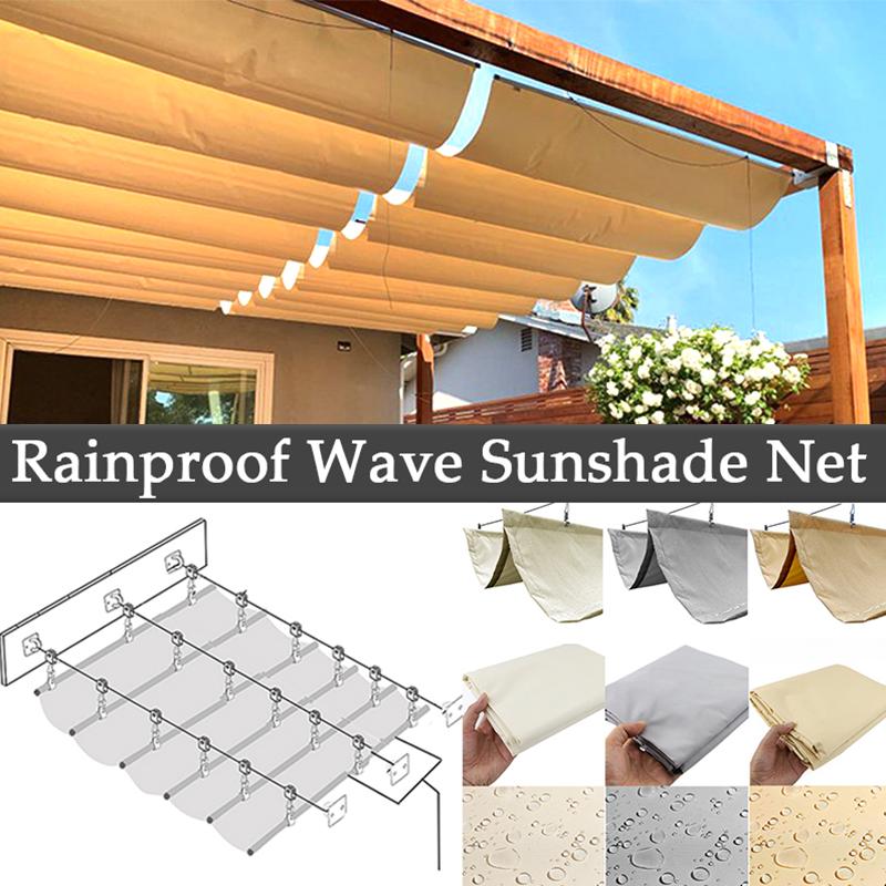 Width 2.5m~3m Outdoor Retractable Sun Shade Sail UV Block Sun Shade Net Patio Pergola Telescopic Wave Shading Canopy with Parts