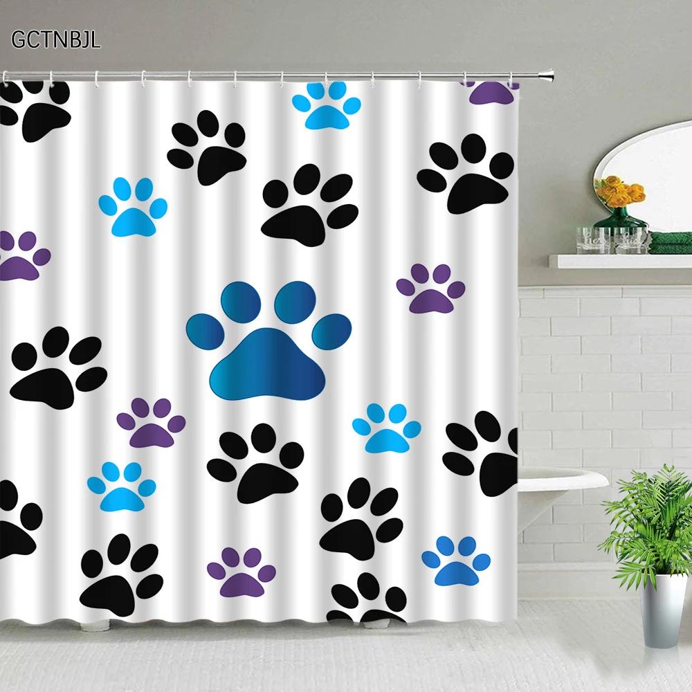 

Cartoon Animal Plant Shower Curtains Flower Dog Paw Print Christmas Kid Home Decor Fabric Bath Curtains Bathroom Accessories Set 90x180cm-35x70in