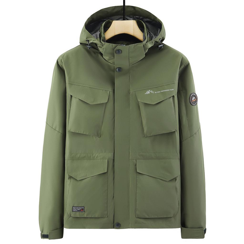 Spring and Autumn Thin Men's Outdoor Loose Large Size Multi-Pocket Jacket Men's Windproof Waterproof Jacket