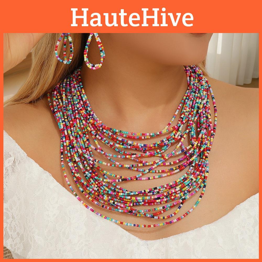 Glass Women Beaded Jewelry Set Multilayer Circular Design For Office Casual Use