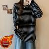 Women's Plus Size Striped Fleece Long-Sleeve Base Layer Top for Autumn and Winter