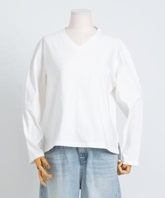 RUA Basic V-Neck Washed Cotton Long Sleeve 5 Colors Oversized (66~99)