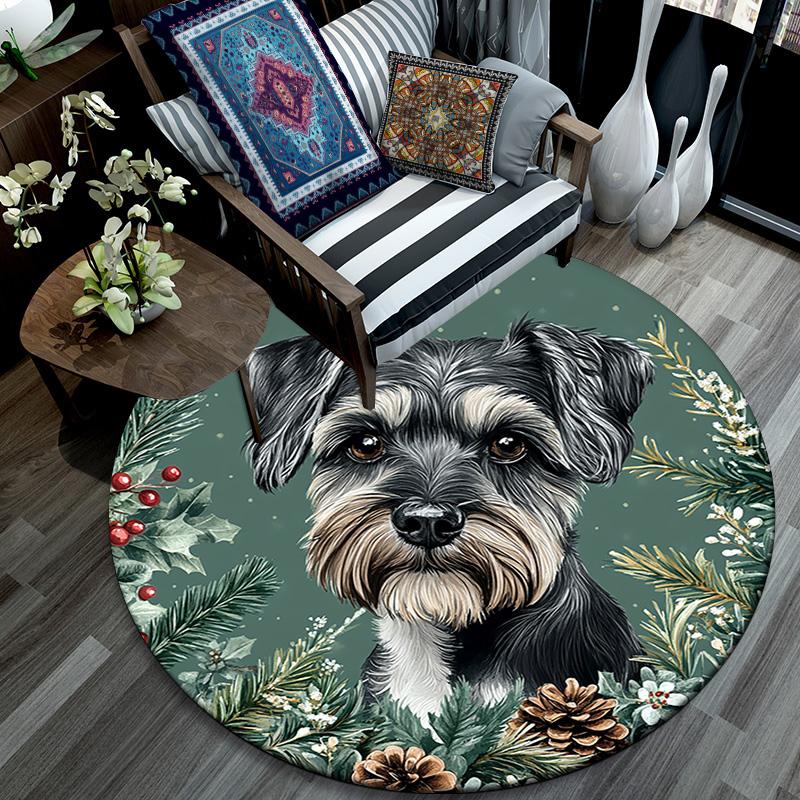 Tappeto Rotondo Cane Schnauzer, Tappeto per Soggiorno Camera da Letto Divano Stanza dei Giochi Decorazione, Tappetino Antiscivolo
