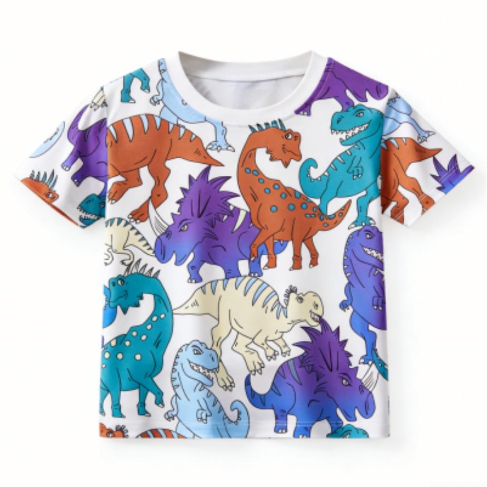Kids T-shirt Colorful Cartoon Dinosaur 3D Print Kids Short Sleeves T-Shirt Loose Casual Summer Outdoor Boy and Girl Tees Tops