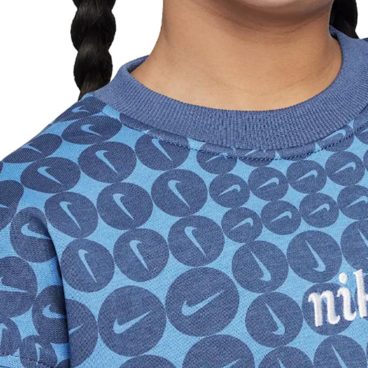 Nike Sportovní mikina Club Fleece s kulatým výstřihem Pohodlná Měkká Dětské topy Finn-Blue Bílá HF8209-491