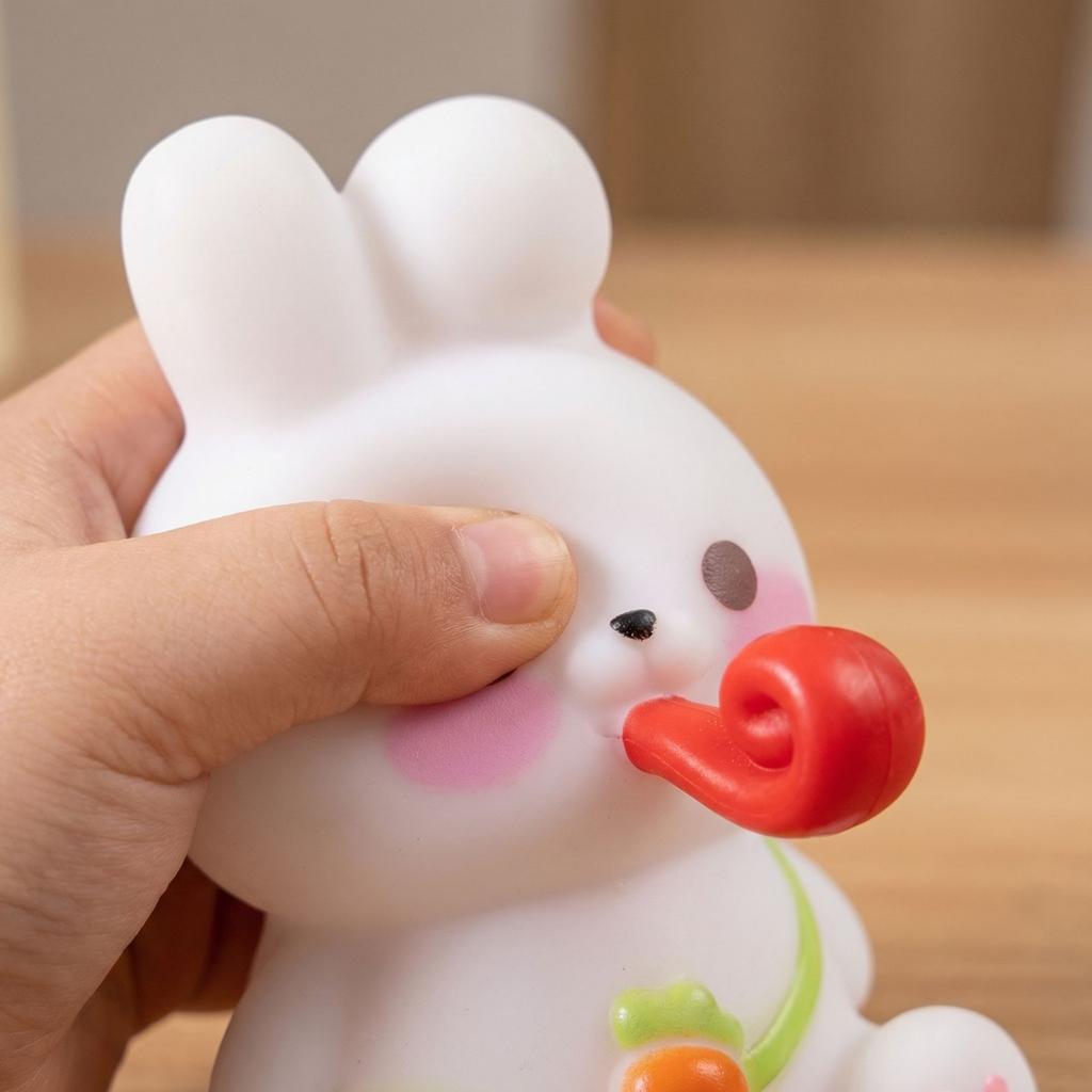 Tongue-rolling Bunny Squeezeable Stress-relieving Toy, Easter Squeezeable Tongue-sticking Sound Toy
