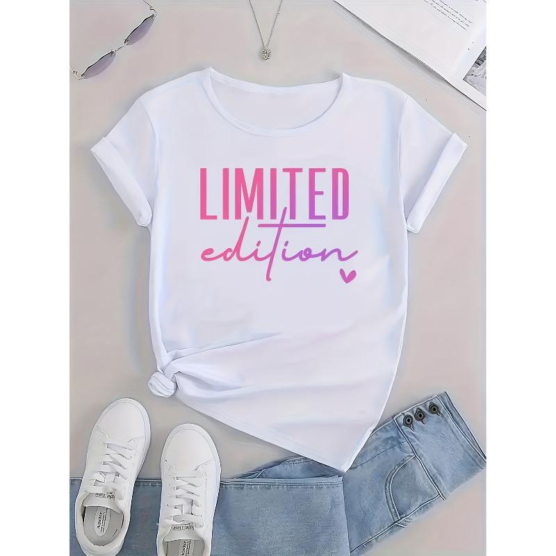 European Size [Letter Slogan T-Shirt] Letter Slogan Graphic T-Shirt - Casual Round Neck Short Sleeve, Machine Washable