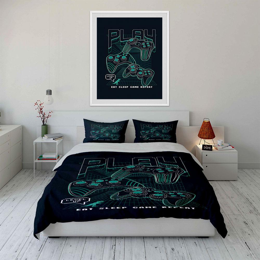 Retro Gaming Controllers Design Print Bedding Set 1 Duvet Cover 2 Pillowcases for Adult and Children Luxury Gift Full Size