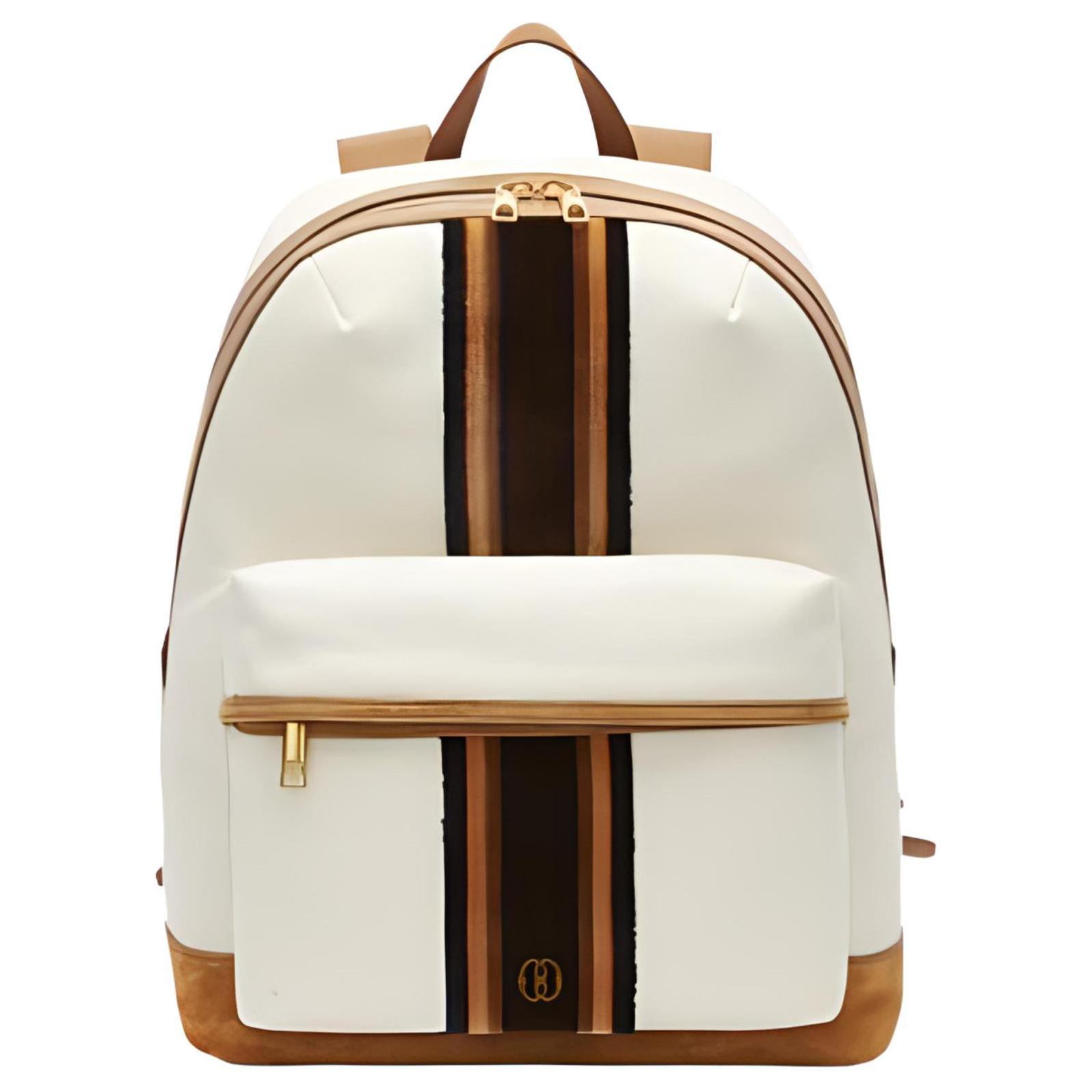 

Bally Logo Stripe Quilted Zipper Backpack Men Backpack Nude 6305095 Basic Set (Bag+Dust Bag)