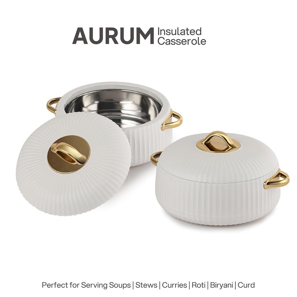 Isoliertes Kasserolen-Set 2-teilig zur Warmhaltung von Speisen mit grifffreundlichen Griffen und elegantem weißen Design