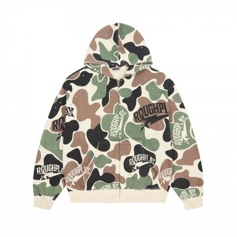 Vintage Washed Hoodie With Rhinestone Embroidery Streetwear Hip Hop Oversized Zip-Up Sweatshirt Men