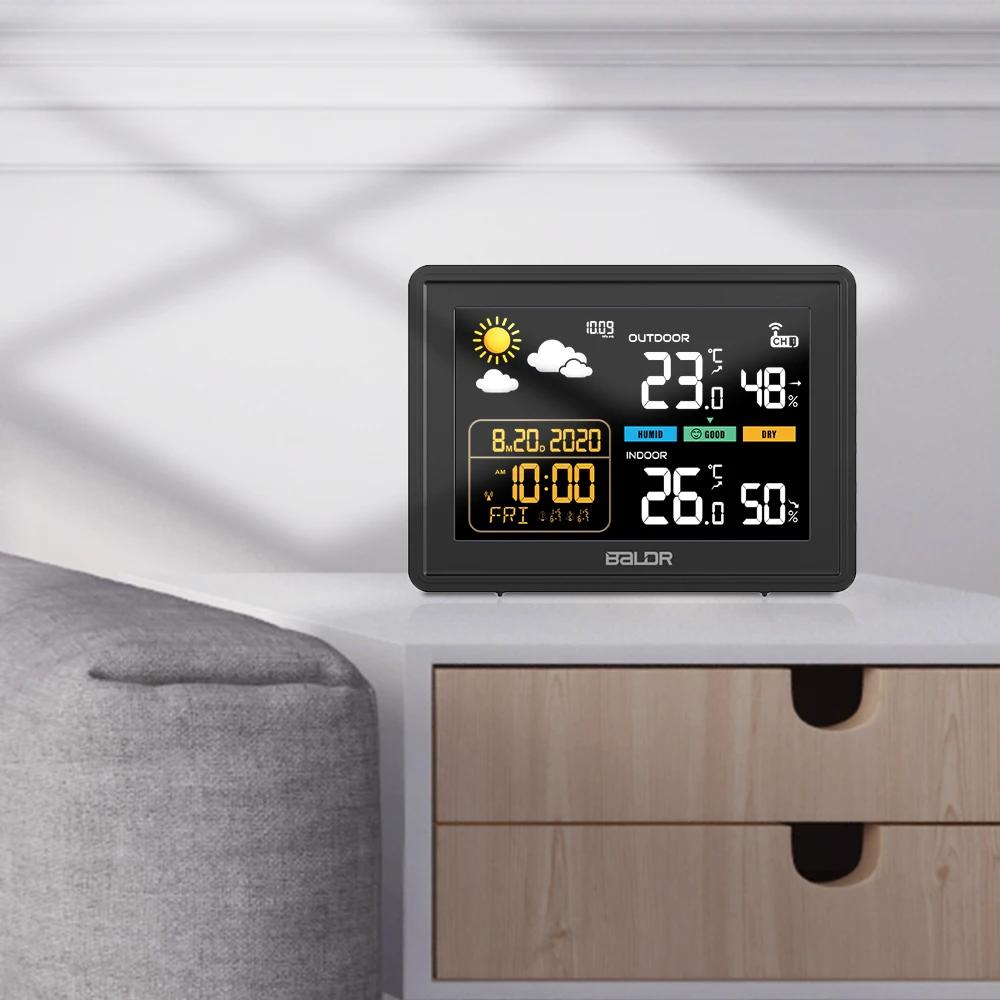 Baldr Weather Station Wireless In/Outdoor Hygrometer Color Thermometer Alert Wall Alarm Clock Pressure Forecast Trend Monitor
