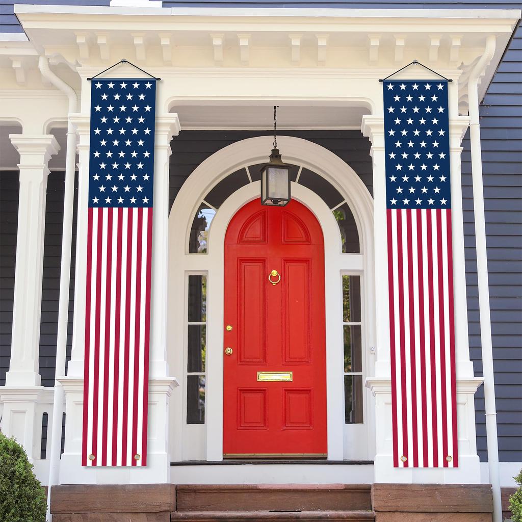 Vertical Set with Star and Stripe Pattern for Outdoor and Indoor Wall Hanging Decoration 2 Durable Fabric Material for Events and Celebrations
