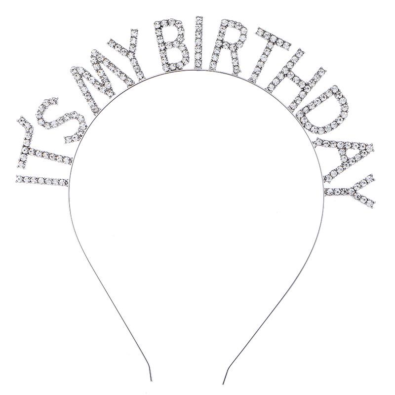 Women's Rhinestone Birthday Crown Headband - Crystal Letter Design