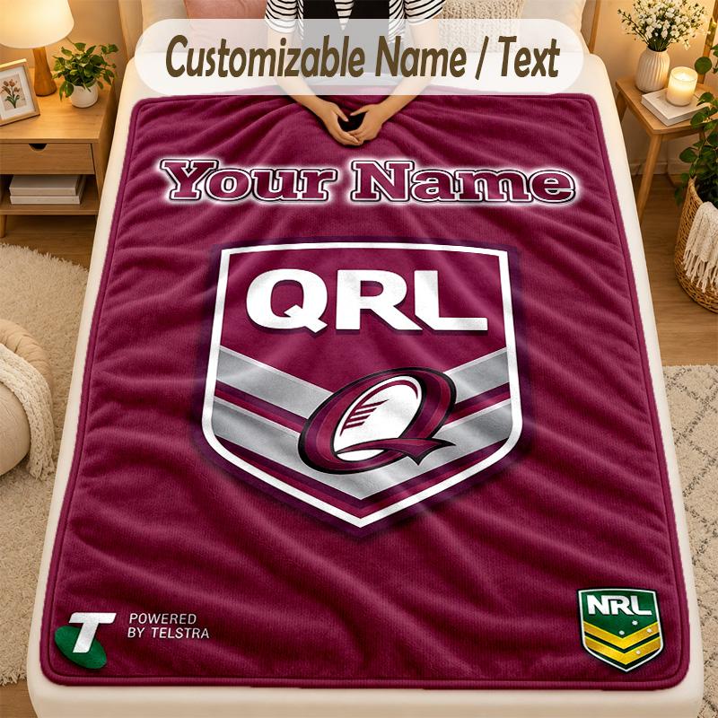 Pătură de flanelă Queensland Maroons Nume personalizat Text personalizat Moale Caldă Pătură de aruncat Decor pentru casă Cadou