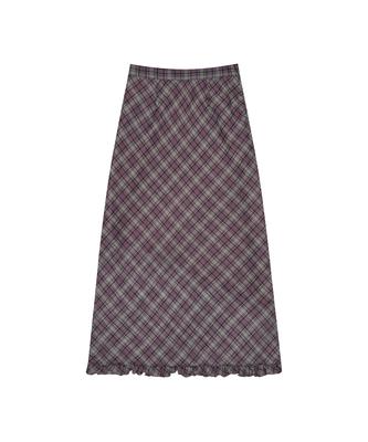 Latizen L17 Frill Check Long Skirt(Purple)
