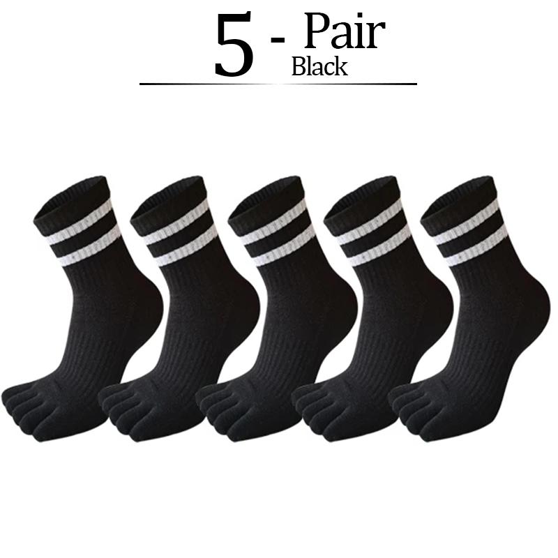 5 Pairs/lot Man Toe Sport Socks Compression Thick Cotton Black White Stripes Elastic 5 Finger Short Socks Outdoor Running Socks