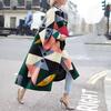 Palton la modă cu model geometric, design cu rever, lungime lungă, palton de primăvară pentru exterior