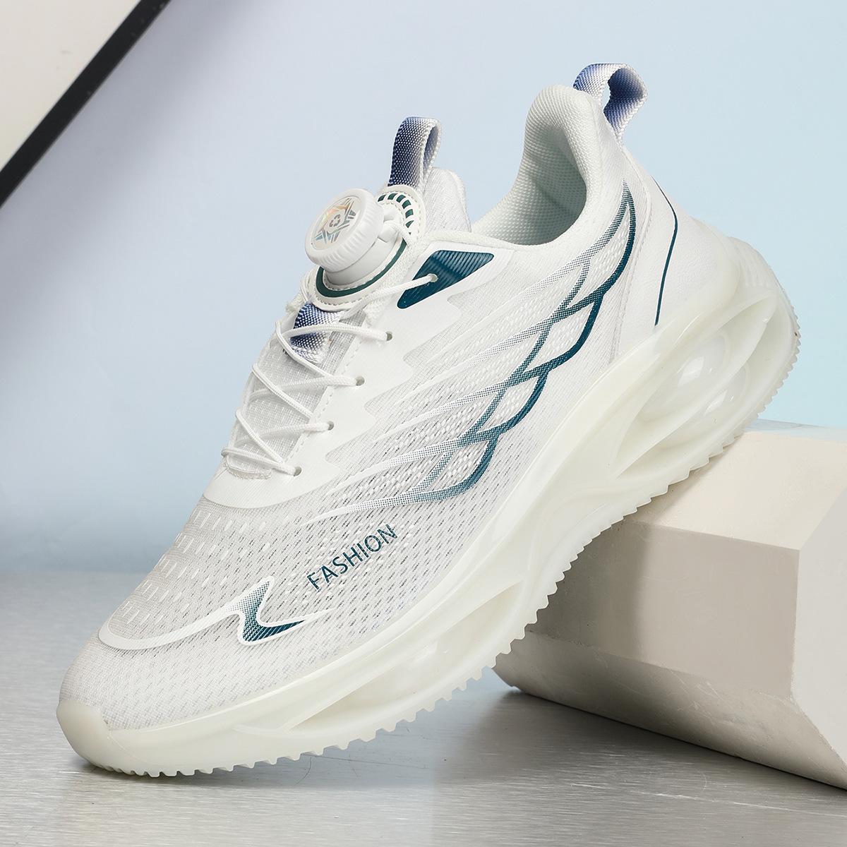 

Men s shoes 2025 new autumn breathable running shock absorption tide shoes rotating buckle mesh casual shoes youth sports tide 46 білий