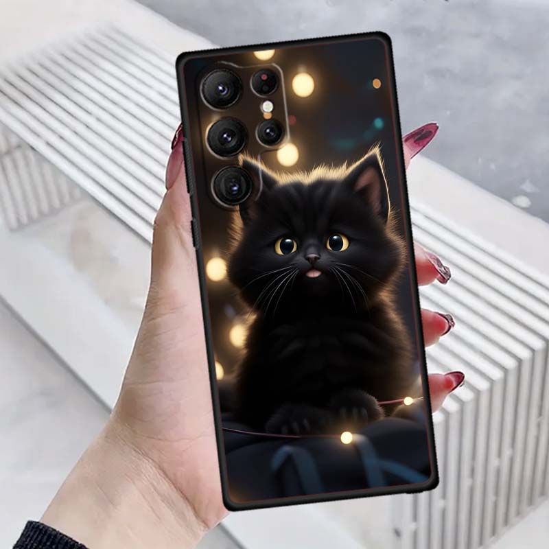 

Anime cartoon cat illustration For Samsung Galaxy S26 S25 S24 S23 S22 S21 S20 Ultra Plus FE 5G Black Soft TPU Phone Case Galaxy S24 FE