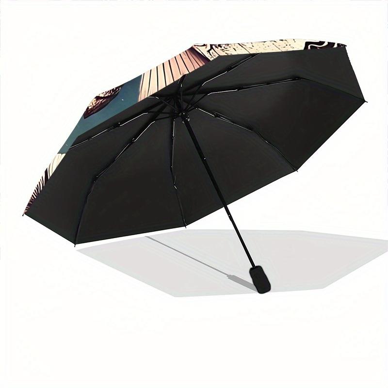 1pc Moonlit Moth Automatic Open/Close Umbrella with Windproof, Functional Design, 8-Rib Sturdy Canopy