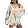 Fall Women's Plus Size Floral Pattern Button Knit Cardigan Cute Loose Long Sleeve Sweater