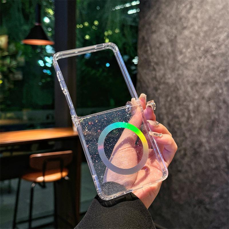 Applicable To Samsung Zflip7 Mobile Phone Case Star Magnetic Folding Screen Colorful Laser Gradient IMD Technology