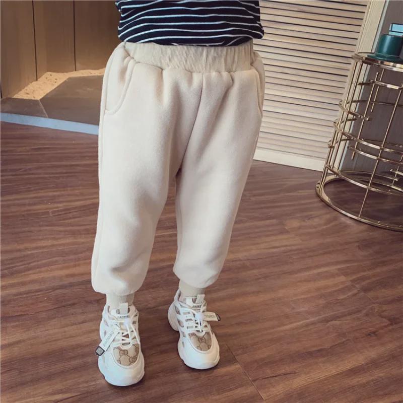 Kids' Winter Lambskin Fleece Pants: Thick, Warm Casual Sportswear for Boys & Girls