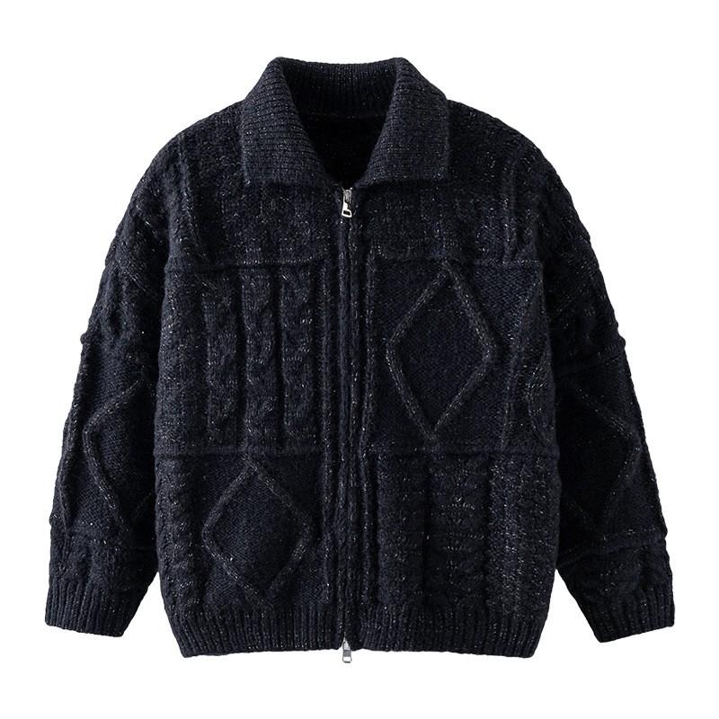 Boys Winter Knit Cardigan Thick Warm Korean Style Solid Color Zip Up Sweater Kids 120-170cm
