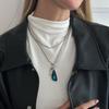 Fashion Long Personality Irregular Geometric Grey Teardrop-shaped Pendant Snake Bone Chain Necklace Bracelet for Women