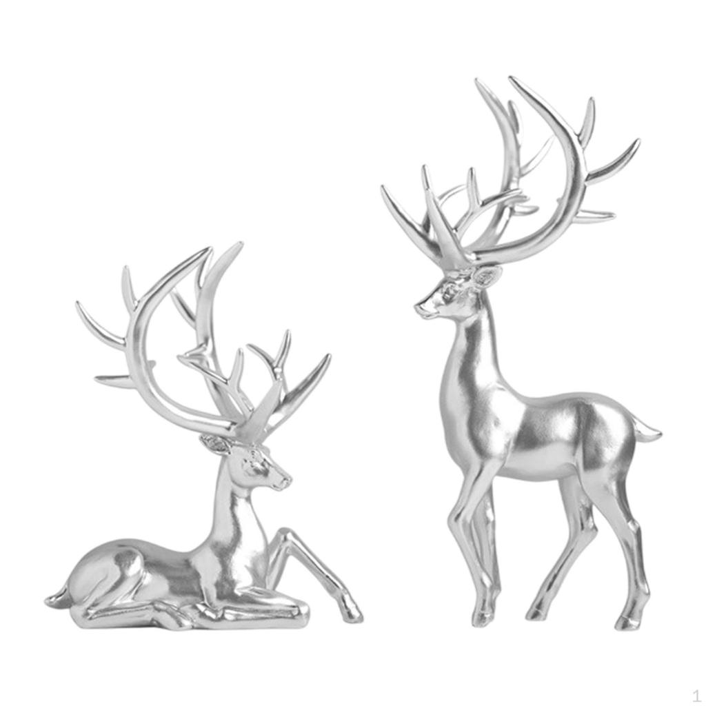 Couple Elk Resin Statues Reindeer Models for Tabletop Display