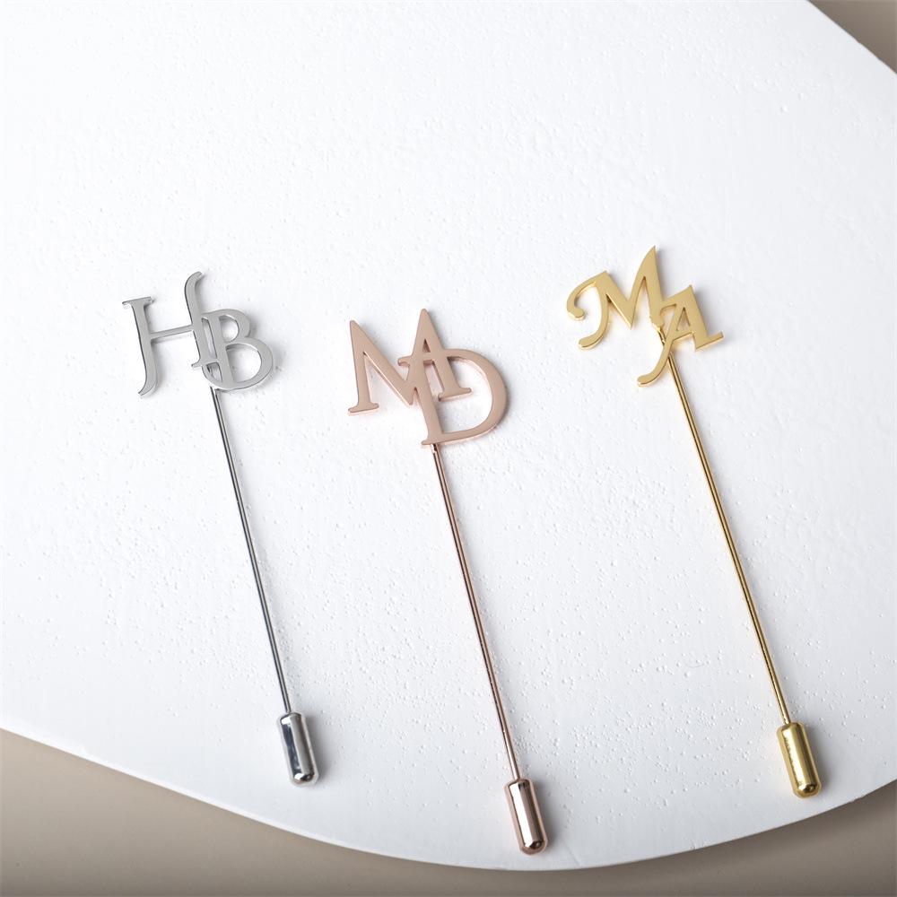 Personalized Men's Double Initial Stainless Steel Lapel Pin - Wedding Groom Accessory