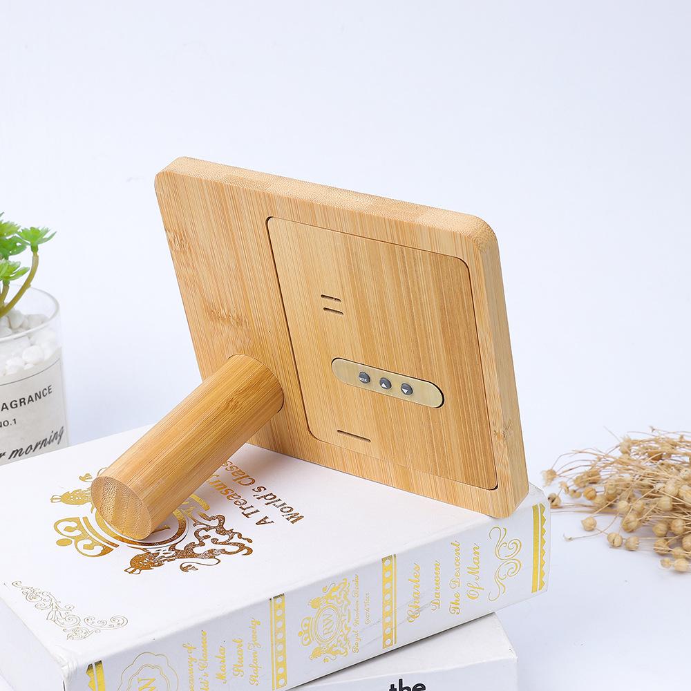 Pure Bamboo and Wood Temperature and Humidity Electronic Clock, Small and Cute Panda Digital Alarm Clock, Three-dimensional Desktop Ornament