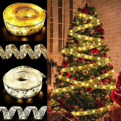 2023 Año Nuevo Navidad Decoración navideña Luces de cinta Cinta de alambre de cobre de doble capa Luces de cuerdas para bodas Decoraciones para árboles de Navidad