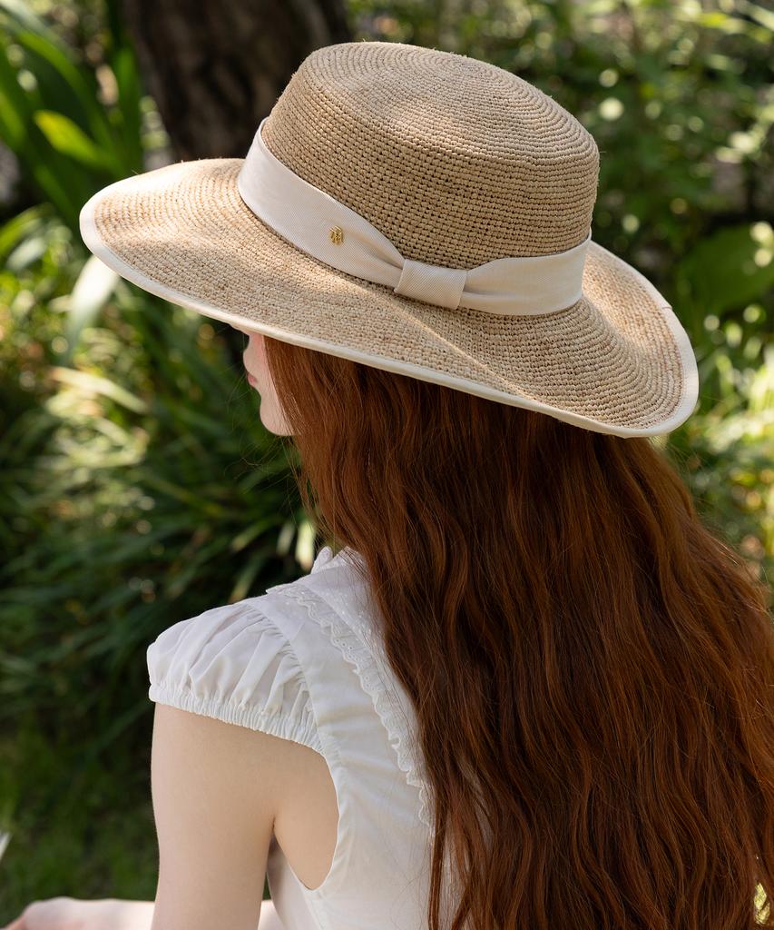 Tatiana Mirette Ribbon Band Natural Raffia Boater Hat Ht8201 Ivory