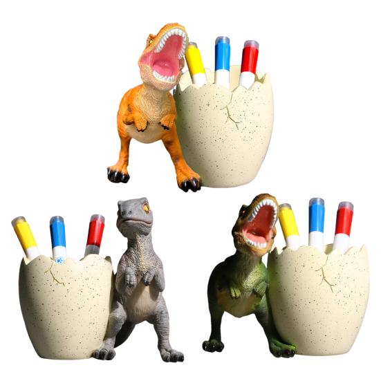 Dinosaur Pen Holder Resin Desk Ornament Cute Dino Toothbrush And Toothpaste Holder Makeup Brushes Organizer Fun Dinosaur Decoration