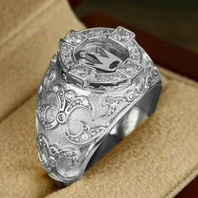 Bague pour Homme Couronne Plaqué Argent - Style Européen Américain Rétro avec Diamants Entiers pour Noël