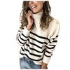 Fashion Women Stripes Buttons High-necked Long Sleeves Tops Pullover Sweater