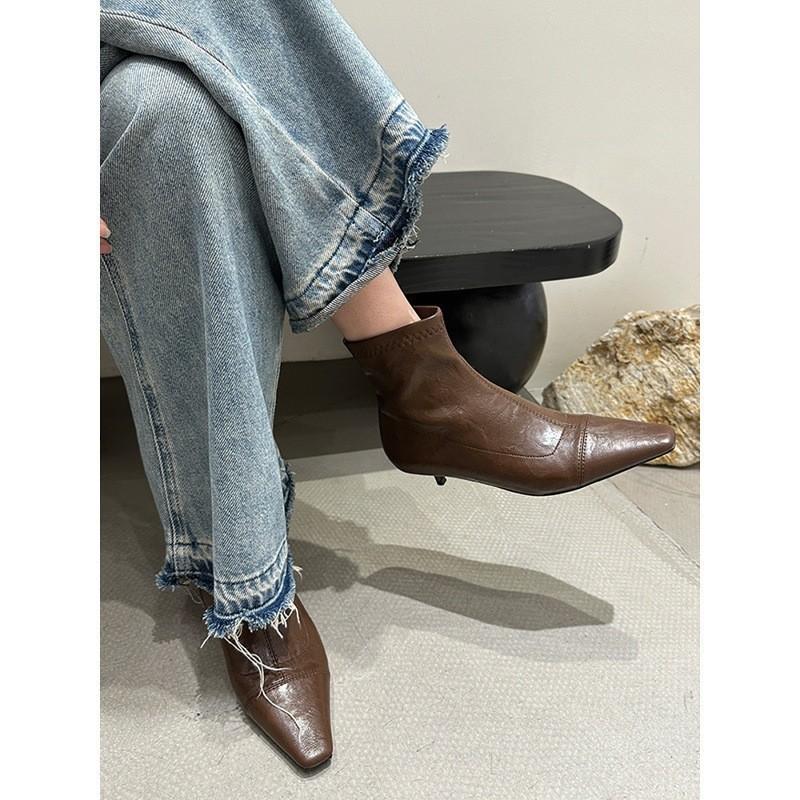Square head short boots women's 2025 autumn and winter boots new thin women's boots low heel short boots high heels niche Martin boots