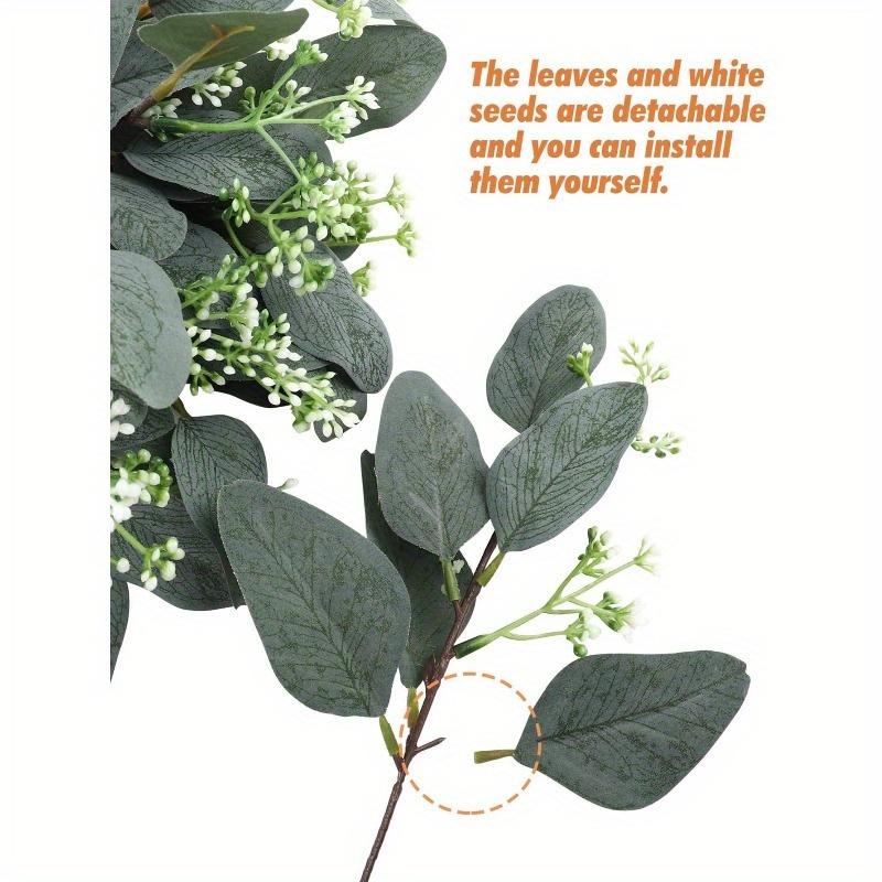 Artificial Eucalyptus Leaves Stems with White Seeds Short Silver Dollar Fake Green Leaf Stem Artificial Flowers Greenery Stems Plants
