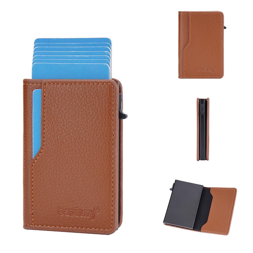 Men's card bag, new lychee pattern hot-selling RFID side push card minimalist card clip for men