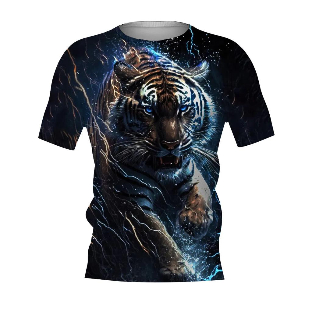 Summer New Men's T-shirt 3D Printed Tiger Fashion Domineering Short Sleeved Street Top Round Neck T-Shirts